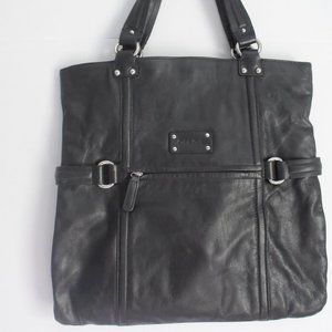 Large Calvin Klein Black Leather Tote Handbag Gently Used VG Condition